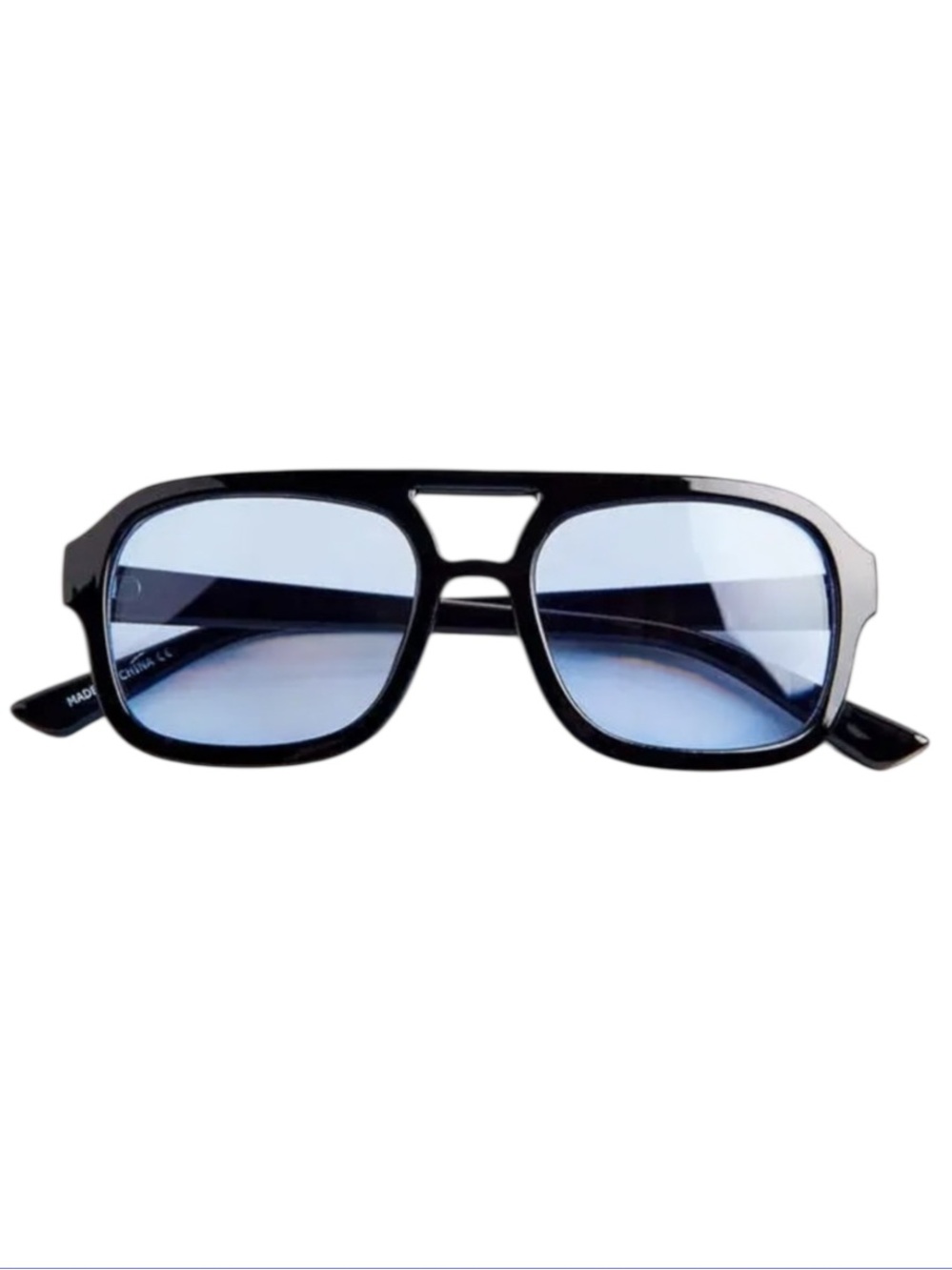 Black Aviator Sunglasses with Blue Gradient Lenses